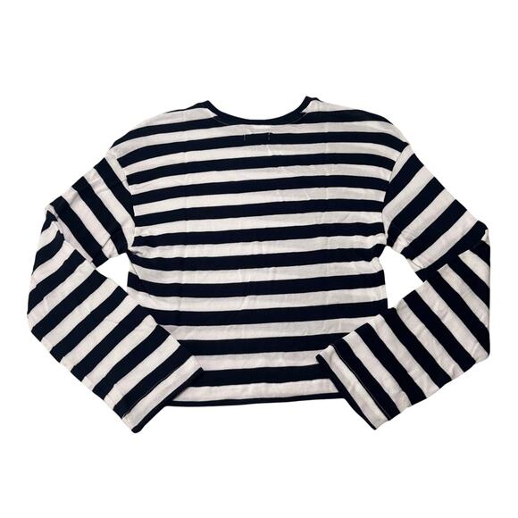 Madewell Navy White Stripe TENCEL Drop Shoulder Crop Tee Top S NWT - Picture 5 of 8